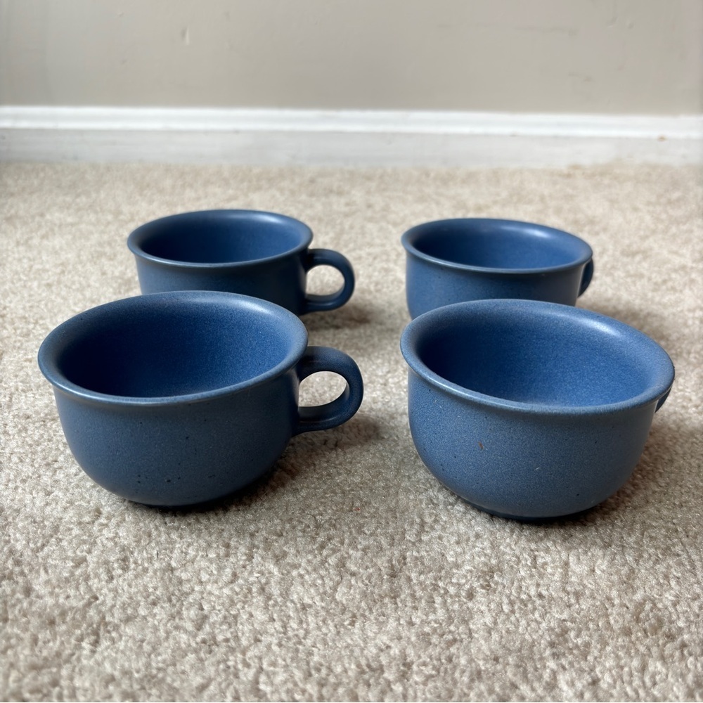 Dansk Vintage Mesa Sky Blue Set of 4 Small Ceramic Coffee or Tea Mugs KW Japan - Picture 2 of 11
